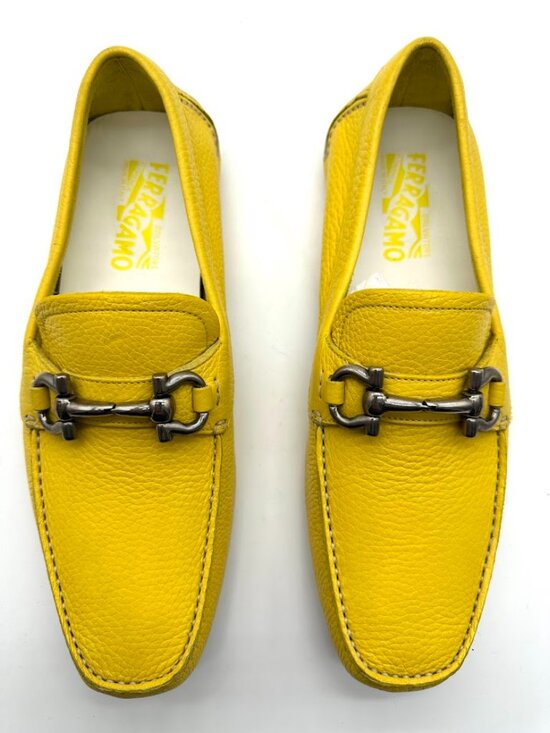 Salvatore Ferragamo Yellow Leather Driver Loafers‎ Shoes New  Sz 7 main image 5